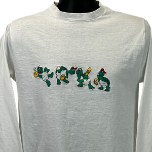 Vintage 90s Turtles Playing Baseball T Shirt White Softball Vuarnet USA S Small